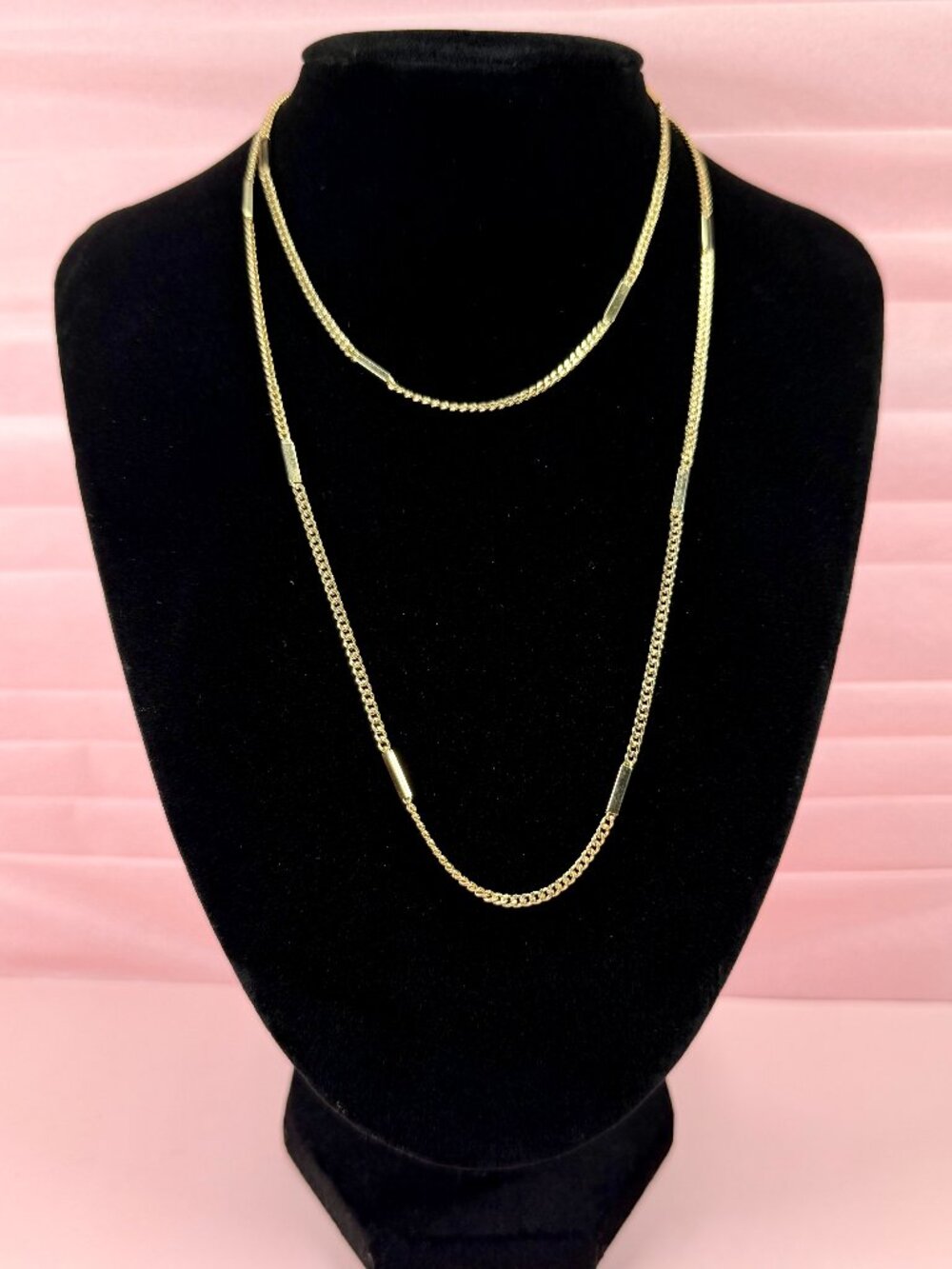 1980s Vintage Avon Gold Tone Bar Station Layering Dainty 32" Chain Necklace